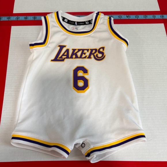NBA Lakers #6 JAMES Kids White Romper with Purple and Gold Accents - Picture 2 of 7
